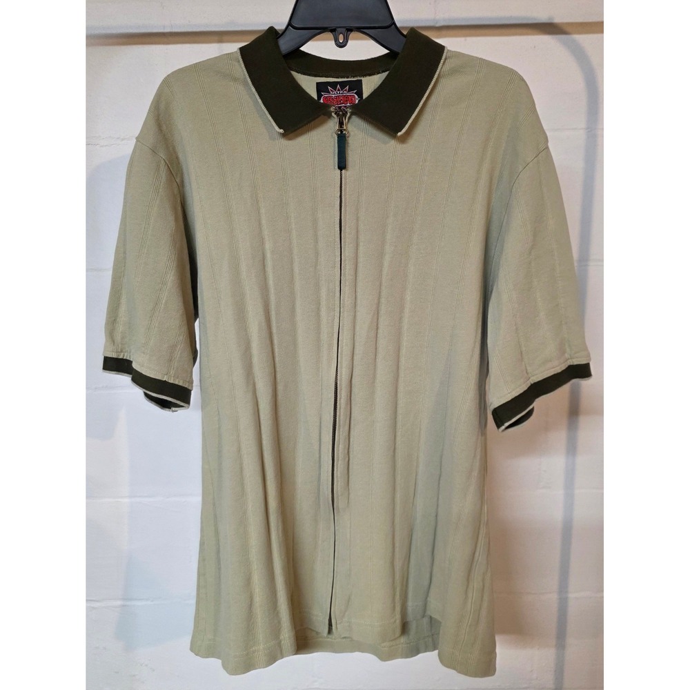 Vintage Ultra Steelhead Men XL Sage Olive Ribbed Full Zip Knit Shirt USA Made